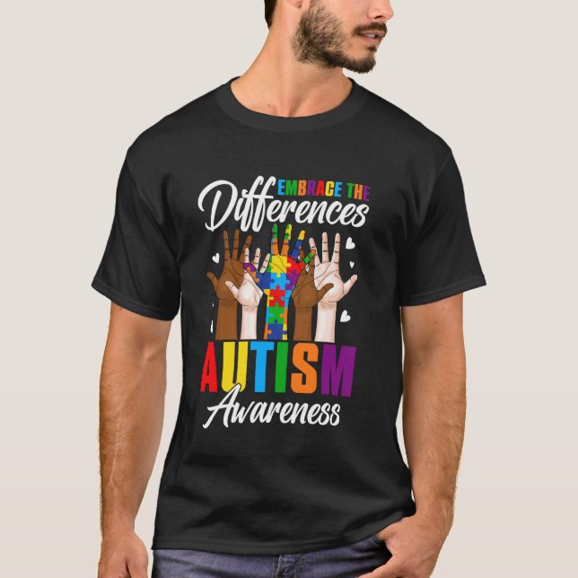 Omfamna skillnaderna Autism Acceptans Hand Pussel T Shirt (Framsida)