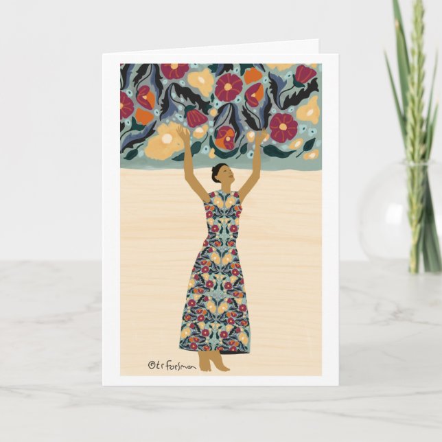 Omfamna skönhetillustrationkvinnan i blommor kort (Framsida)