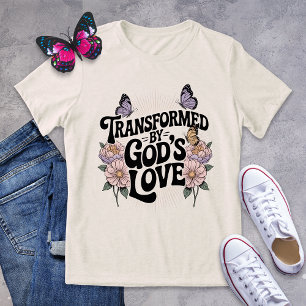 Omformad av Guds Kärlek Butterfly Retro-Blommigt T Shirt