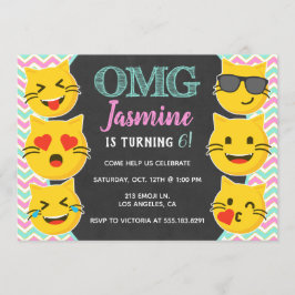 OMG Cat Emoji Girl Birthday Inbjudningar