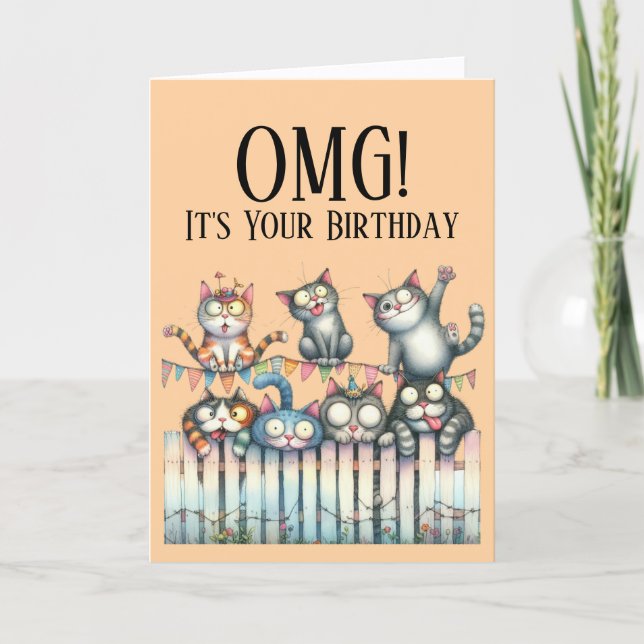 OMG Cute Cat Themme Birthday Card Helgkort (Framsida)
