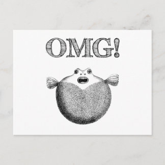 OMG! Cute & Funny Blowfish Illustration Postcard Vykort
