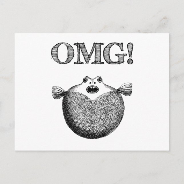 OMG! Cute & Funny Blowfish Illustration Postcard Vykort (Framsida)