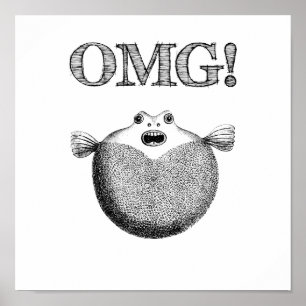OMG Cute och Funny Blowfish Small Poster