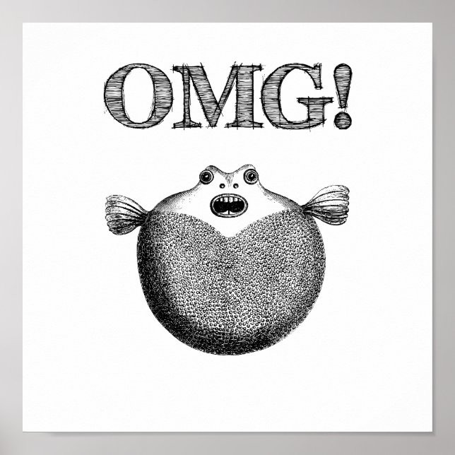 OMG Cute och Funny Blowfish Small Poster (Framsidan)