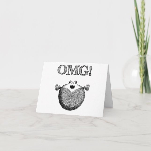 OMG Cute och FUNNY Illustrated Fish Note Card Kort (Framsida)