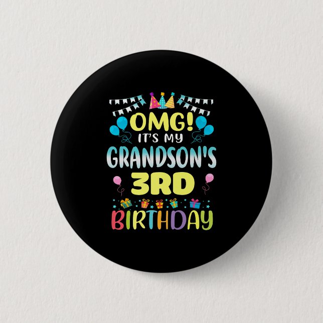 Omg dess mina Grandsons 3:e födelsedag 3 år gamla Knapp (Framsida)