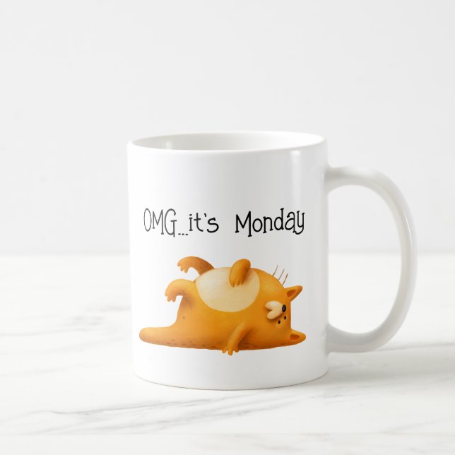 OMG Det är måndag Blues Funny Gult Cat Gift Kaffemugg (Höger)