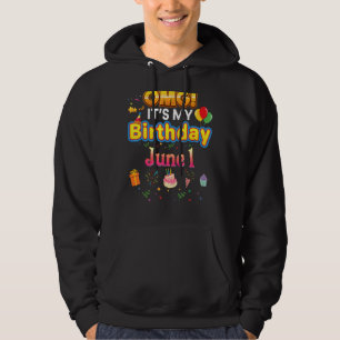 Omg Det är min födelsedag 1:a Vintagen 1 Lycklig K Hoodie