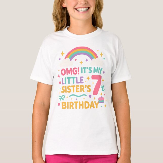 OMG Det är min lillasysters 7-årsdag Regnbåge   T Shirt (Framsida)