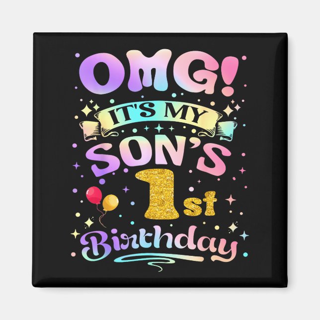 Omg det är min sons 1-årsdag Grattis på 1-årsdagen Magnet (Framsidan)