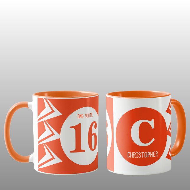 OMG du är 16 namn orange i monogram och vit Mugg (Skapare uppladdad)