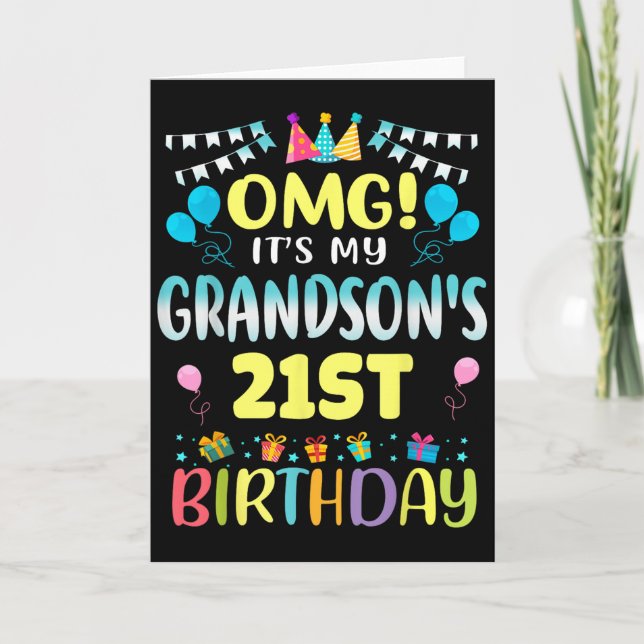 Omg Its My Grandsons 21st Birthday Sweet 21 Years  Kort (Framsida)