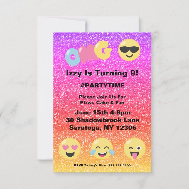 OMG Ombre Glitter Emoji Birthday-inbjudan Inbjudningar (Framsida)
