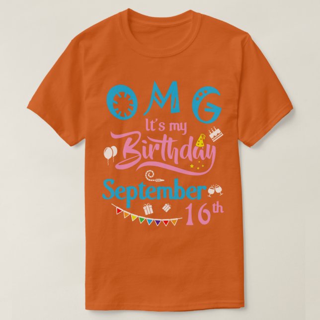 OMG:s födelsedag Den 16 september Lycklig T Shirt (Design framsida)