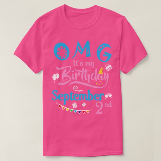 OMG:s födelsedag den 2 september Lycklig Birthda T Shirt (Design framsida)