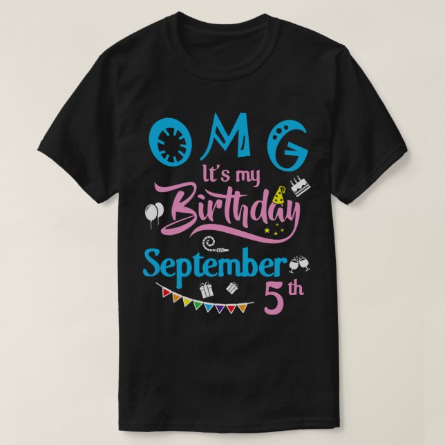 OMG:s födelsedag den 5 september Lycklig T Shirt (Design framsida)