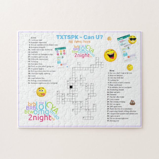 OMG TEXT SPEAK Crossword Emoji Roligt Urban Slang Pussel (Horisontell)