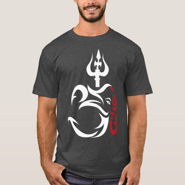 OMGanesha och Lord Shiva Divine Trident Trishul T Shirt (Framsida)