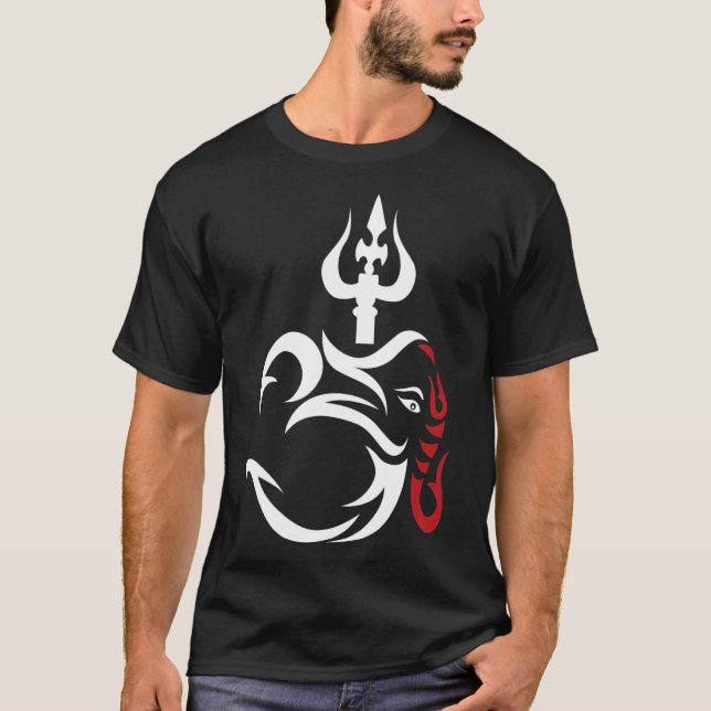 OMGanesha och Lord Shiva Divine Trident Trishul T Shirt (Framsida)