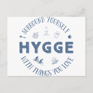 Omge dig med Hygge (mörkblå text) Vykort