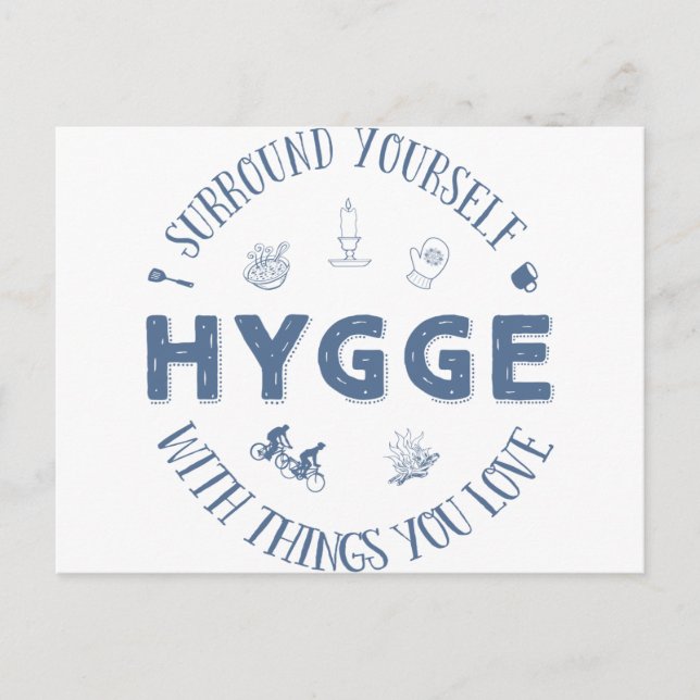 Omge dig med Hygge (mörkblå text) Vykort (Framsida)