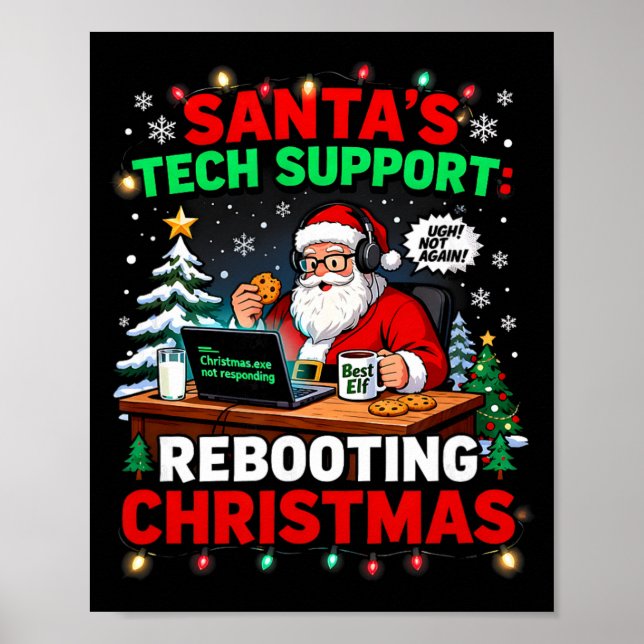 Omgörande rolig jultomte teknisk support jul komed poster (Framsidan)