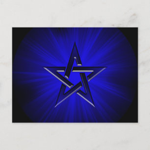 Ominous Blue Pentagram vycard Vykort