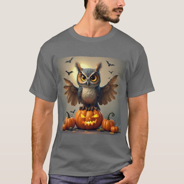 Ominous Uggla med Spooky Pumpkins: Halloween Vibes T Shirt (Framsida)