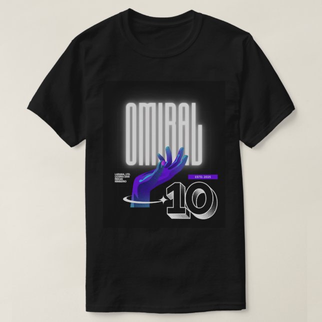 OMIRAL Futuristiska Hand Neon Logotyp Design T Shirt (Design framsida)