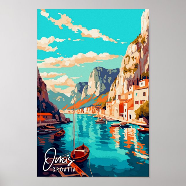 Omis Kroatien vintage resor illustration Poster (Framsidan)