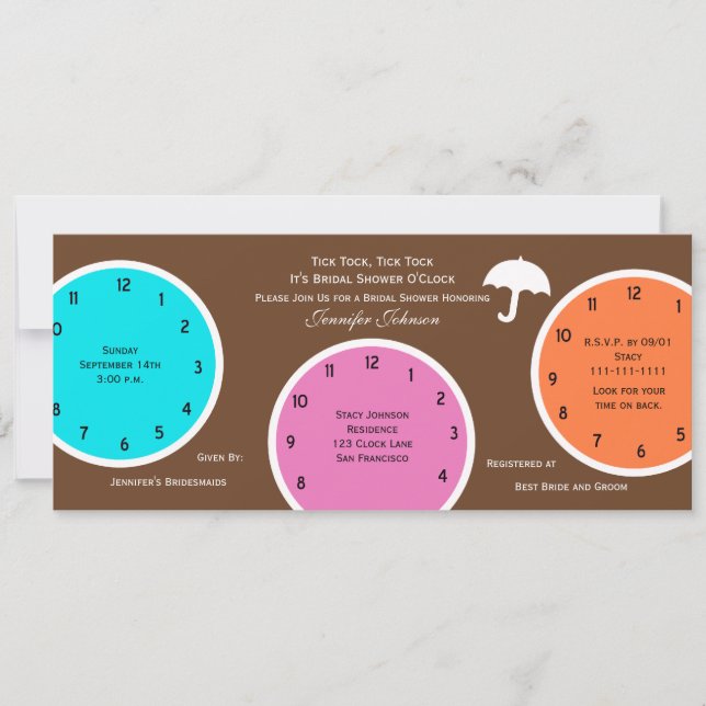 Omkring Clock Inbjudningskort för möhippan Brown (Framsida)