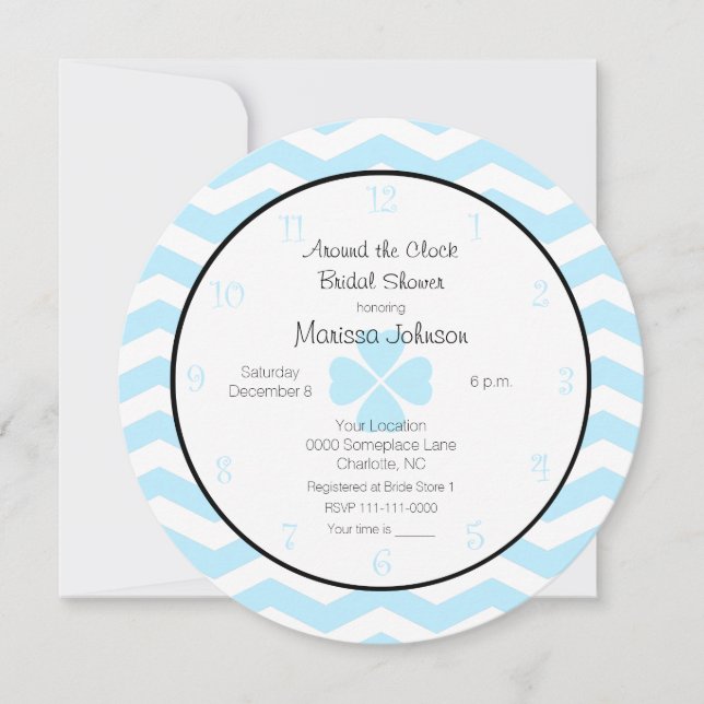 Omkring Klock Inbjudningskort för möhippan i Blue (Framsida)