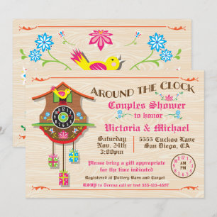 Omkring klockan Möhippa Folk art Cuckoo Inv Inbjudningar