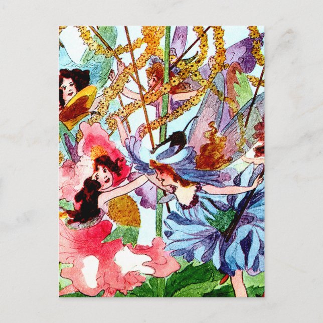 "Omkring Maypole" Fairy Art av M T Ross Vykort (Framsida)