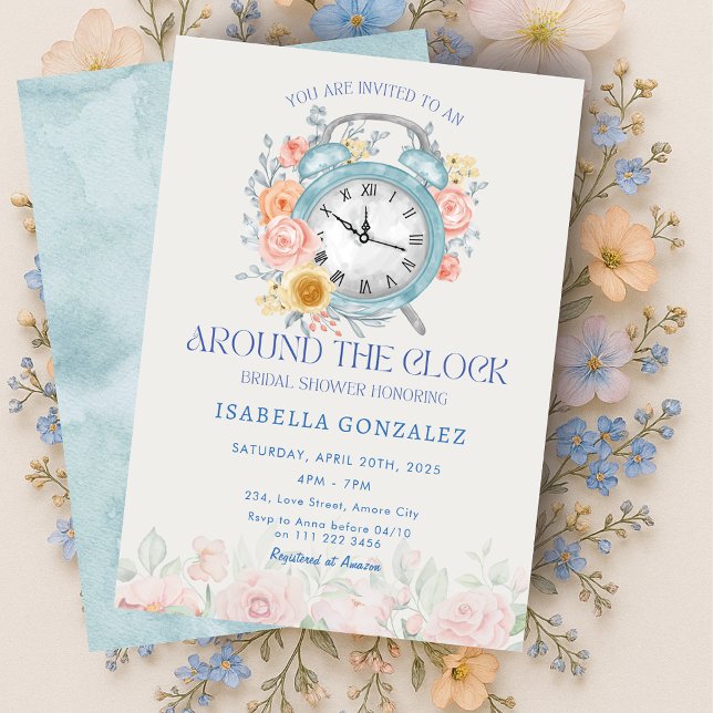 Omkring Möhippan Clock Inbjudningar (Around the Clock Bridal Shower Invitation)