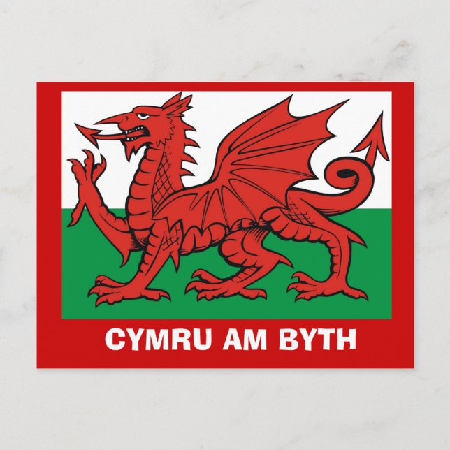 Omkring Storbritannien, Flagga Wales, Cymru am by  Vykort (Framsida)