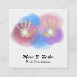 *~* omkullkastar guld- Reiki som läker händer so Fyrkantigt Visitkort