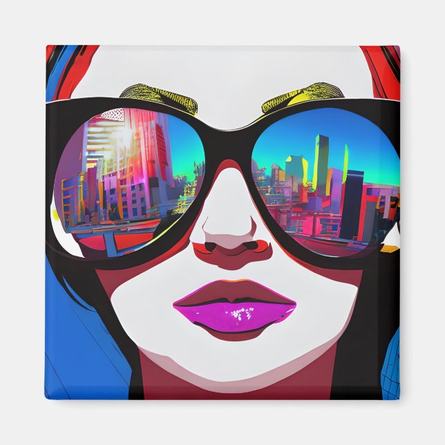 Omläggning av staden i Sunglasses Woman Magnet (Framsidan)