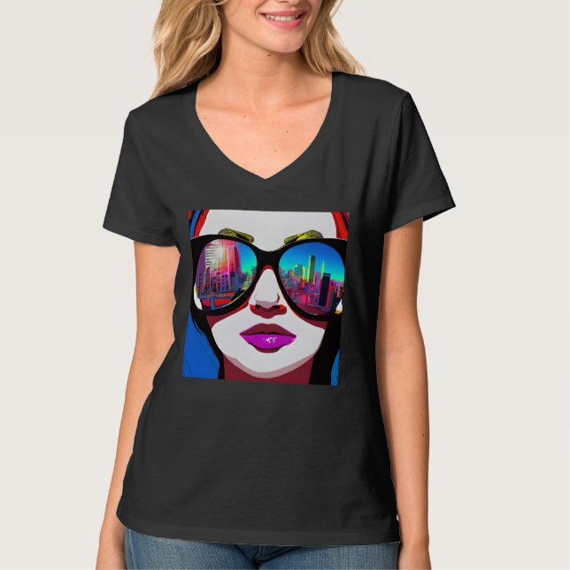 Omläggning av staden i Sunglasses Woman T Shirt (Framsida)