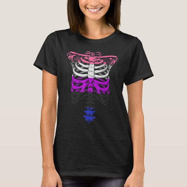 Omnisexual Gender Fluid Skeleton Ribage LGBTQ Ske T Shirt (Framsida)