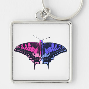 Omnisexual Pride Flagga Swallowtail Butterfly Fyrkantig Silverfärgad Nyckelring