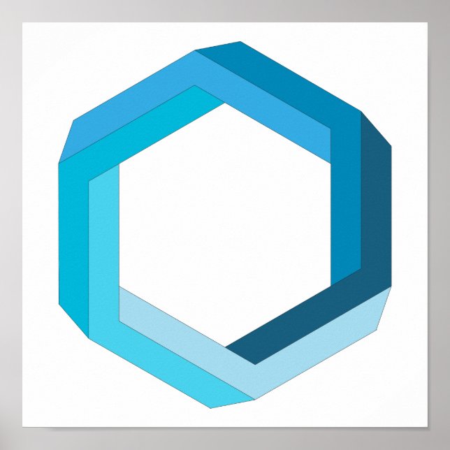 Omöjlig geometri: Blå hexagon. Poster (Framsidan)