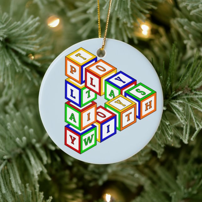 Omöjligt byggande av en triangel på blått julgransprydnad keramik (Träd)