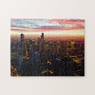 Omöjligt Puzzle - Sunset on Chicago Skyline Pussel
