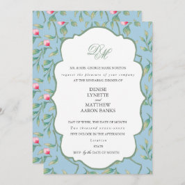 Omphalodes Blå och Basilgrön Rehearsal Dinner Inbjudningar