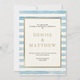 Omphalodes Blå Vattenfärg Rand & Guld Text Inbjudningar