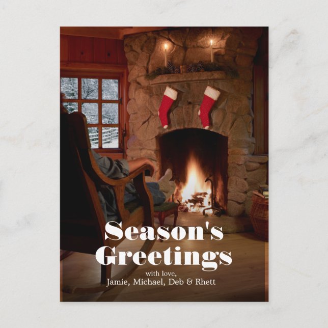 Omprövning av kvinnan sitta i gungstolen vykort (Framsida)