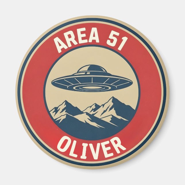 Område 51 Hemlig Retro UFO Utomjording Badge Magnet (Framsidan)