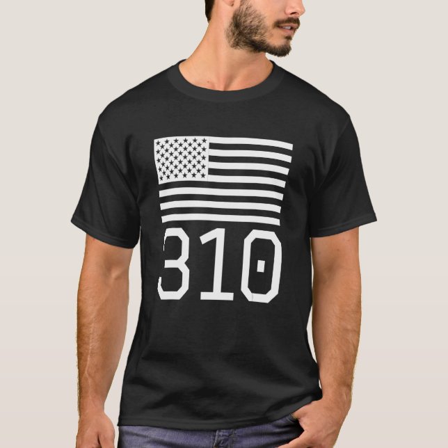Områdeskod 310 Amerikanska Flagga Usa Los Angeles  T Shirt (Framsida)